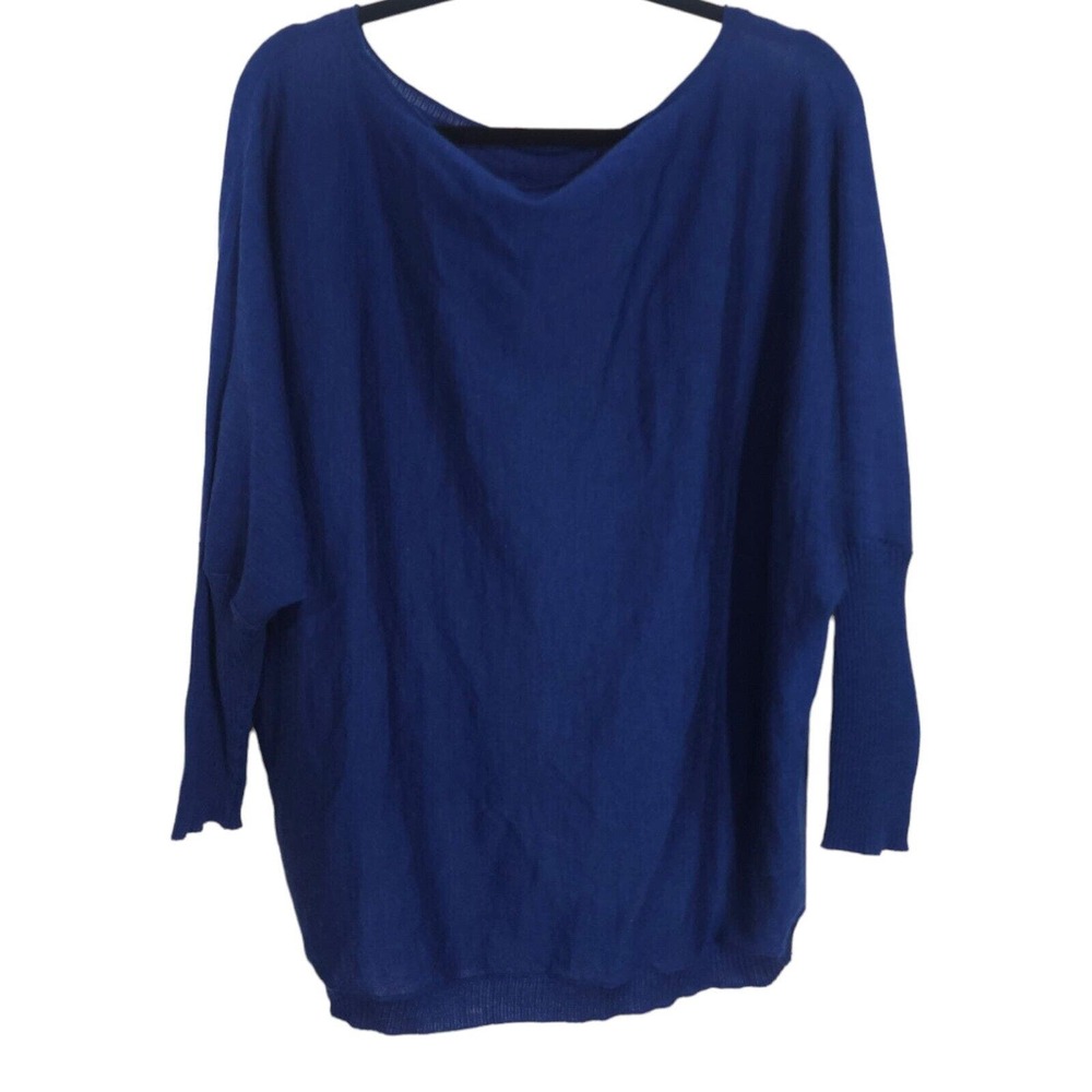 Eileen Fisher Womens Top Fine Merino Jersey Wool Blue Bateau Neck Sweater Sz 1X - Picture 2 of 11
